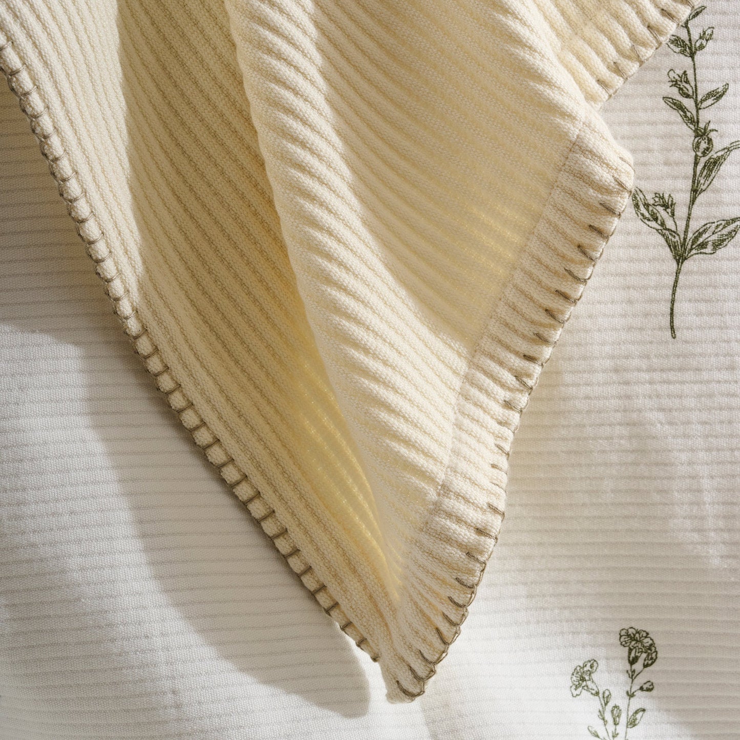 Throw Blanket | Cotton-Bamboo Whipstitch Ribbed | Cream