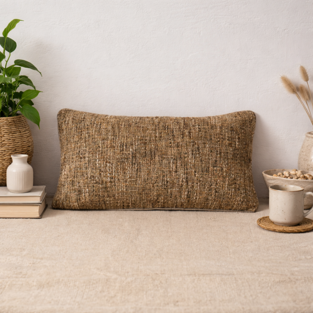 Grey Textured Lumbar Cotton Cushion 60x35 cm