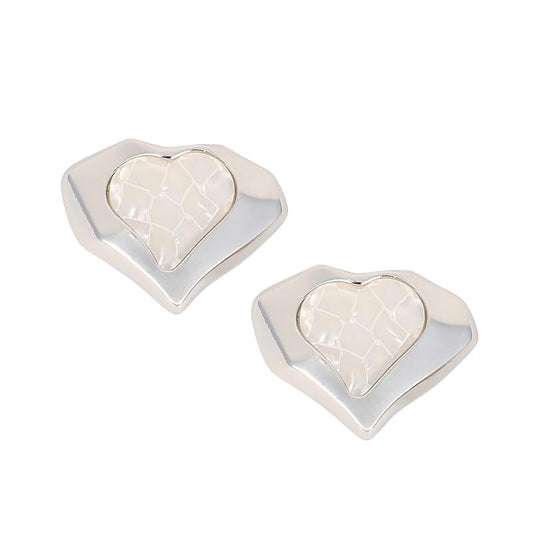 Coeur-Edge Stud Earrings – Fashion Earrings – Artificial Stone Alloy, Push Back – One-Size