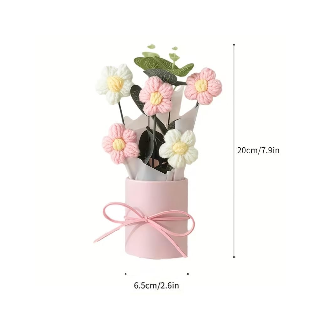 Everlasting Floral Arrangement – Handmade Crochet – Pink Vase – Single Display Unit