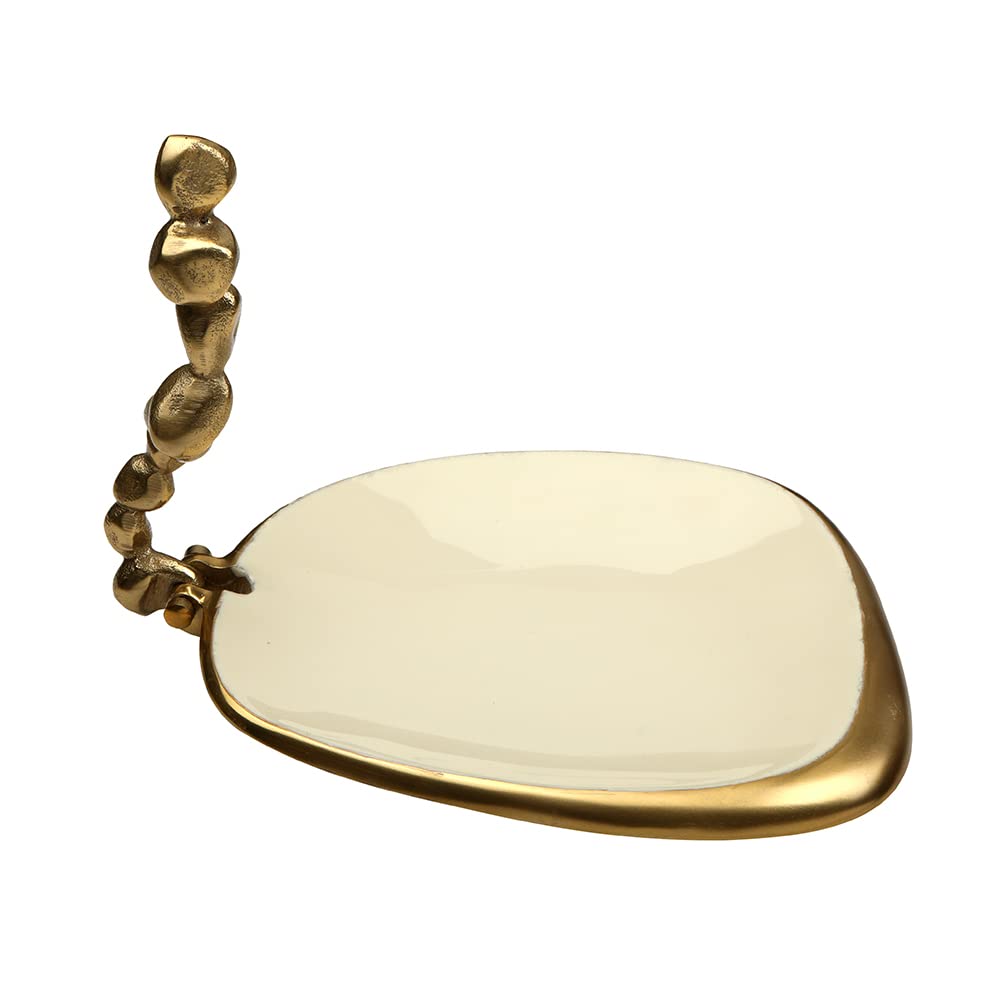 Handcrafted Metal Tissue Box Cover – Ivory Enamel Gold Finish – 24x20x5cm