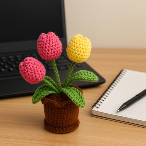 Decorative Floral Arrangement – Crochet Accent Decor – Wool Yarn – Maintenance-Free – 9x6x14 cm