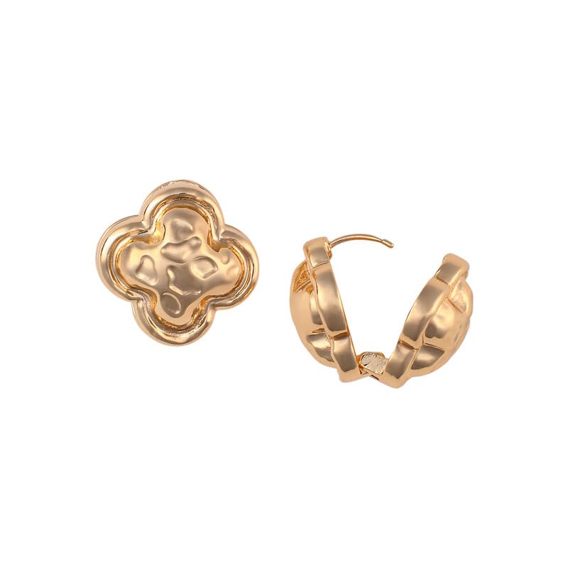 Signet Hoop Earrings – Fashion Jewellery – Alloy, California Gold – Secure Hinge Closure