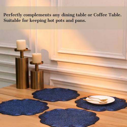 Elegant Blue Moroccan Beaded Placemat 14" Glass Bead Table Mat (Set of 1) | Decorative Dining Kitchen Counter Decor, Gift