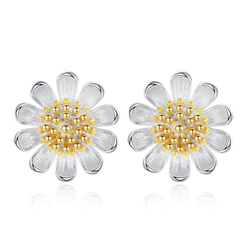 Flower Stud Earrings – 925 Sterling Silver – White Finish