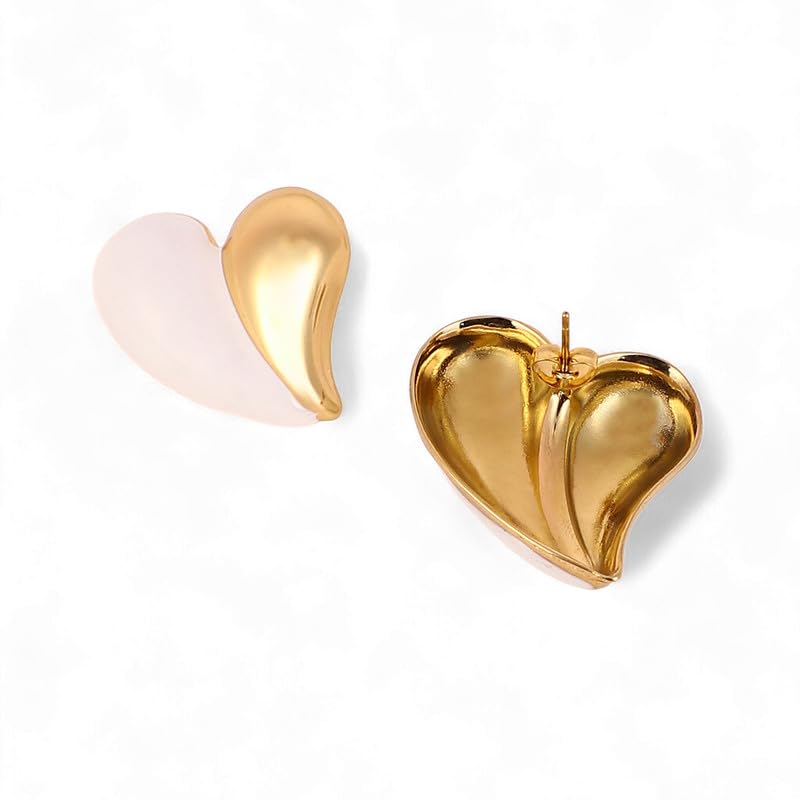 Chunky Heart Stud Earrings – Alloy – Chalk White Finish – Push Back Closure
