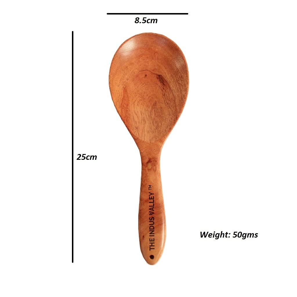 Neem Wood Ladles – Kitchen Utensil Set – Natural, Scratch-Free Cookware – Set of 3 (25cm)