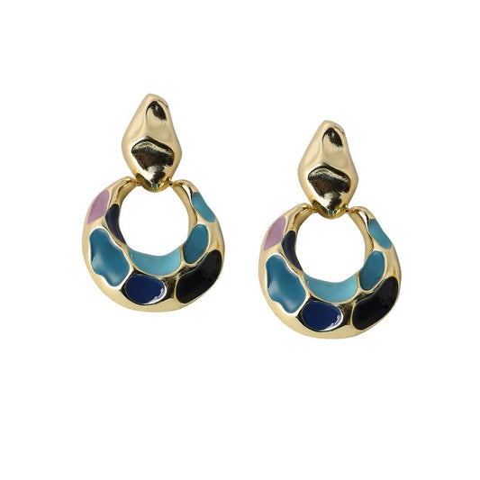 Metallic Drop Earrings – Fashion Jewellery – Alloy, Indigo Blue/Sky Blue – Push Back Closure