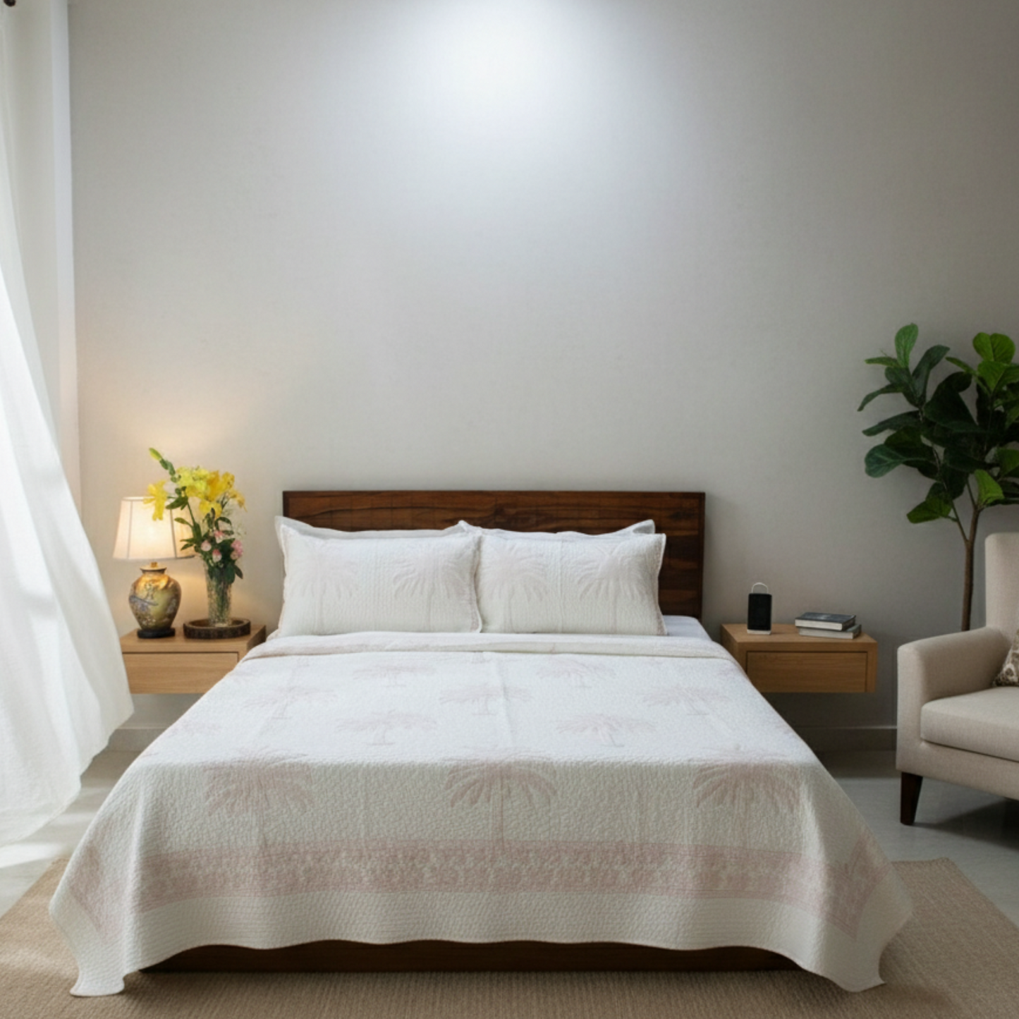 Bedsheet | Handblock Cotton Quilted | 3 Pc Set