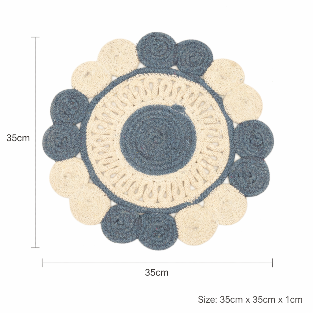 Blue Cotton Braided Placemat – Handcrafted Dining Mat