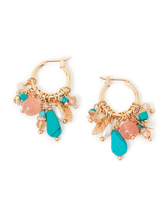 Faux Pearl & Foliage Adorned – Hoop Earrings – Gold-Toned Finish, Artificial Beads