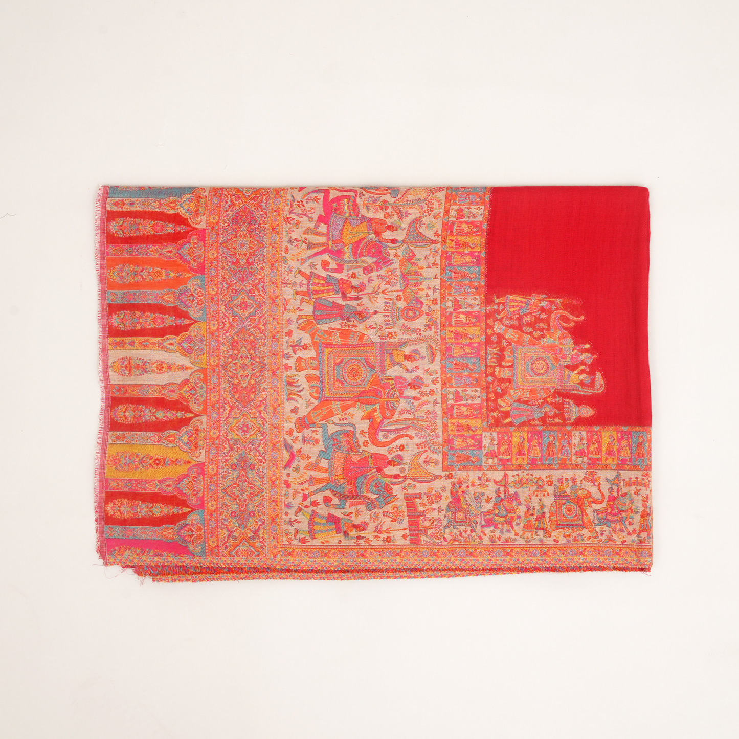 Scarf | Merino Wool 4-Side Border | Red