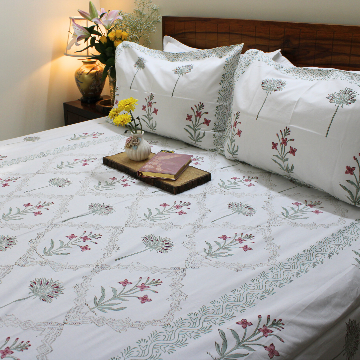 Bedsheet | Handblock Cotton Garden Inspired | Set of 3