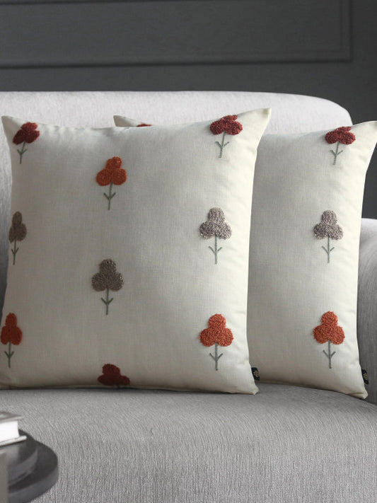 Set of 2 - Embroidered Accent Pillow Covers – Home Furnishings – Premium Cotton, Floral Stitching – 40x40 cm