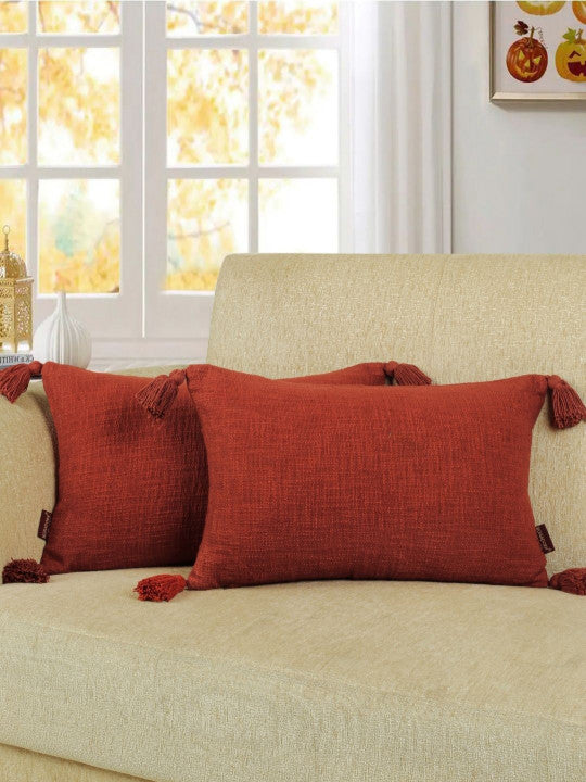 Set of 2 - Textured Pillow Covers – Washable Fabric Blend – Decorative Cushion Cases – 12x20in