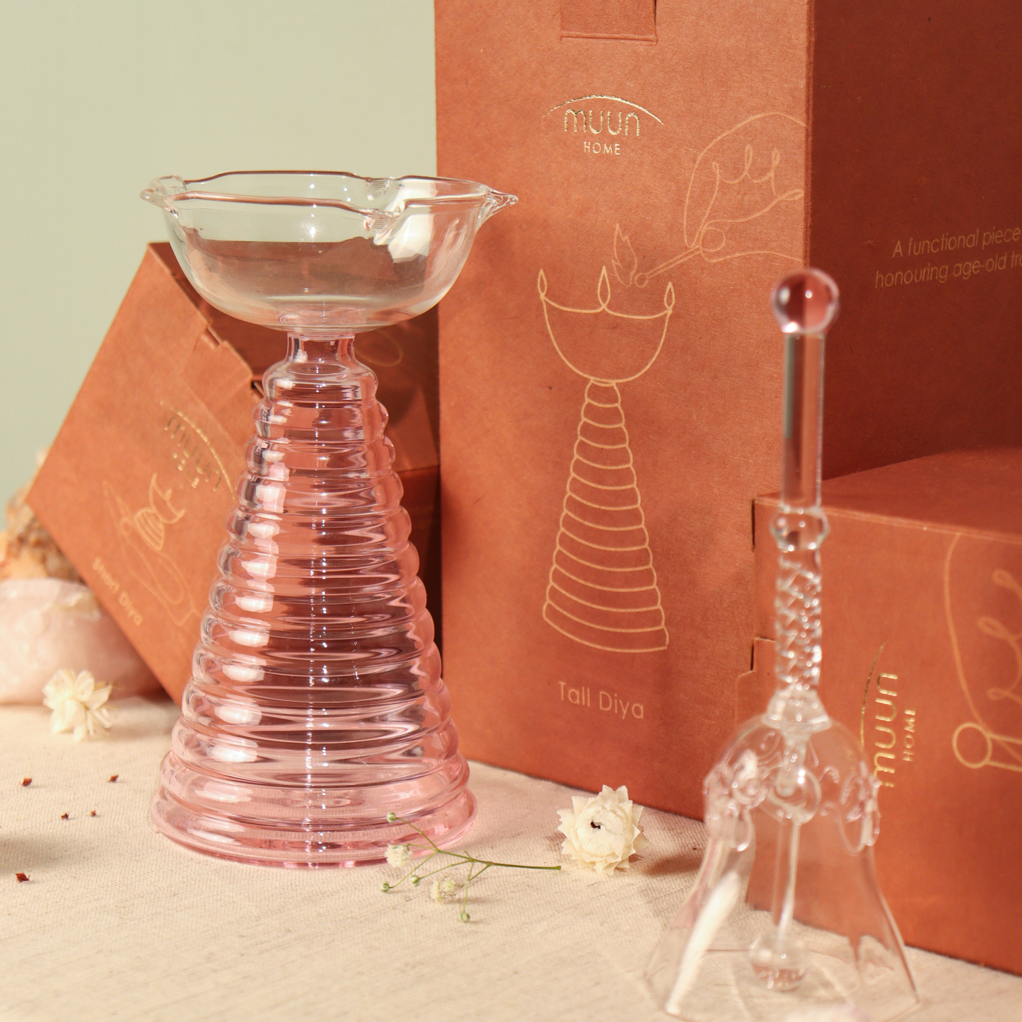 Glass Diya Candle Holder - Tall, Tea Light
