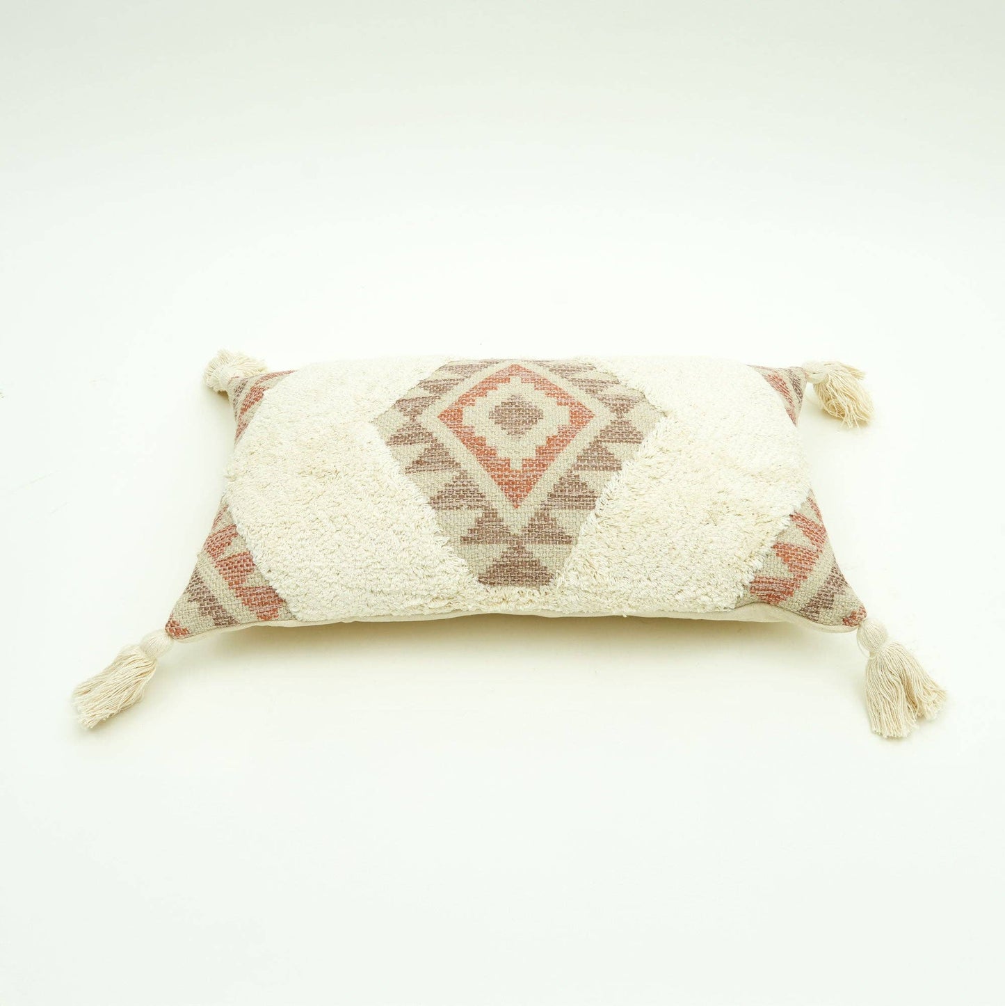 Desert Mirage Tufted Cushion with Tassels – Beige | 60x35 cm