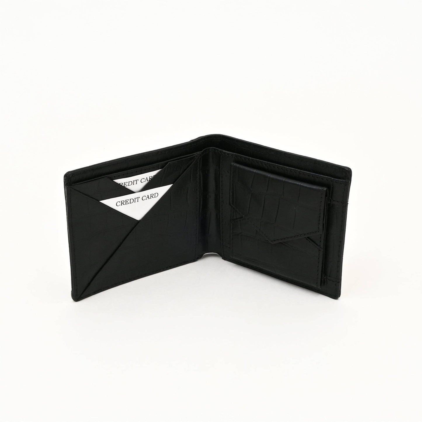 Black Croc Napa Leather Wallet with Coin Pocket for Men Slim