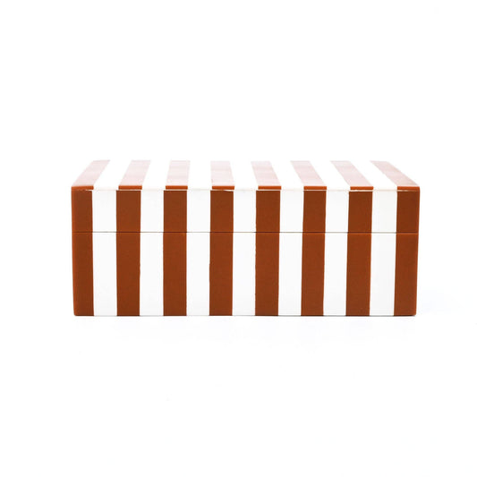 Brown Striped Resin Storage Box MDF Decorative Organizer