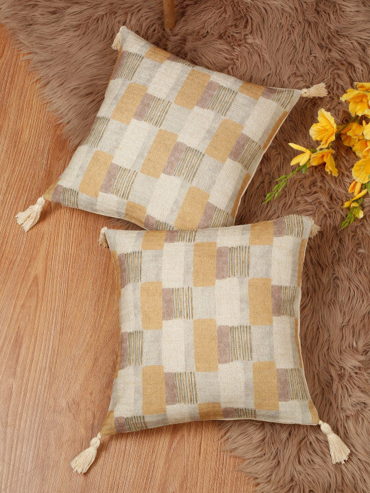 Set of 2 - Printed Cushion Covers – Retail Home Textiles – Washable Poly Linen – 16x16in
