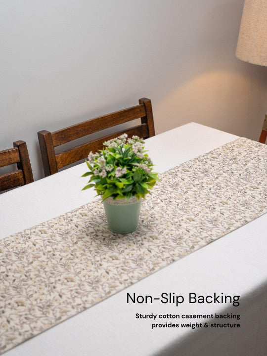 Textured Botanical Print – Table Runner – Cotton-Linen Blend – Dual Fabric – Standard Size