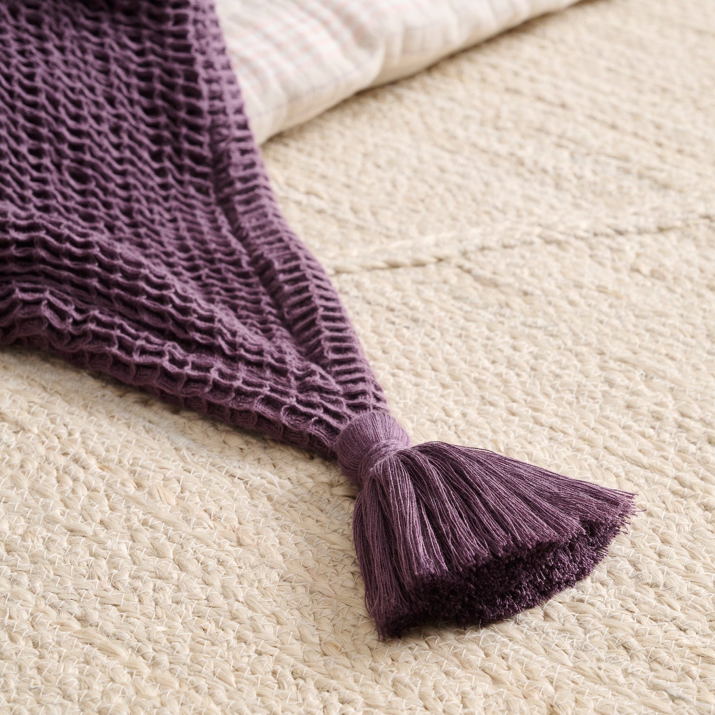 Throw Blanket | Cotton Waffle Thick Tassels | Sea Sponge