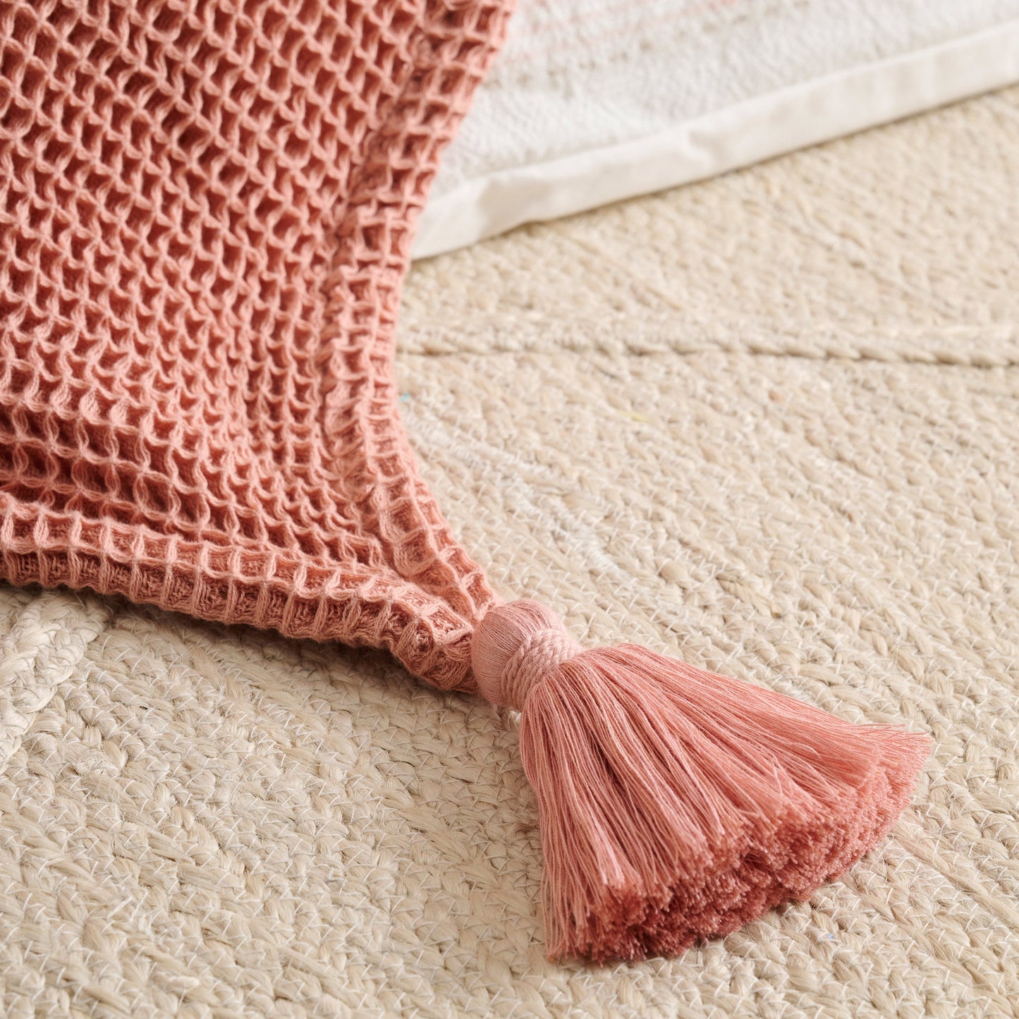 Throw Blanket | Cotton Waffle Thick Tassels | Sea Sponge