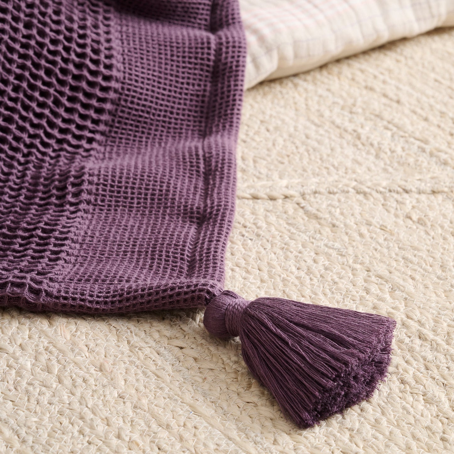 Throw Blanket | Cotton Waffle Thick Tassels