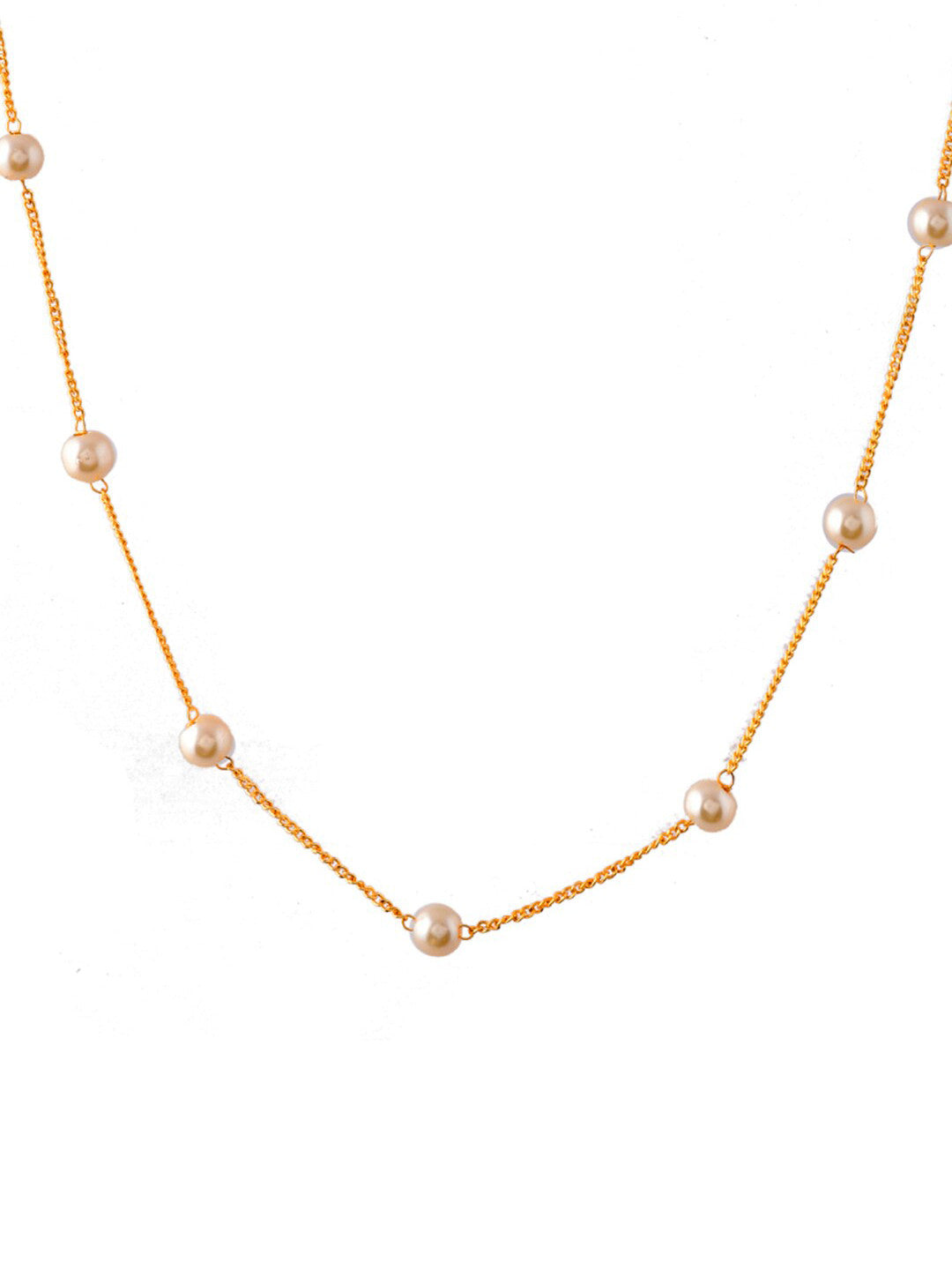 Brass Gold-Plated Chain – Pearl Embellished Necklace – Gold-Plated Brass – 32cm Length