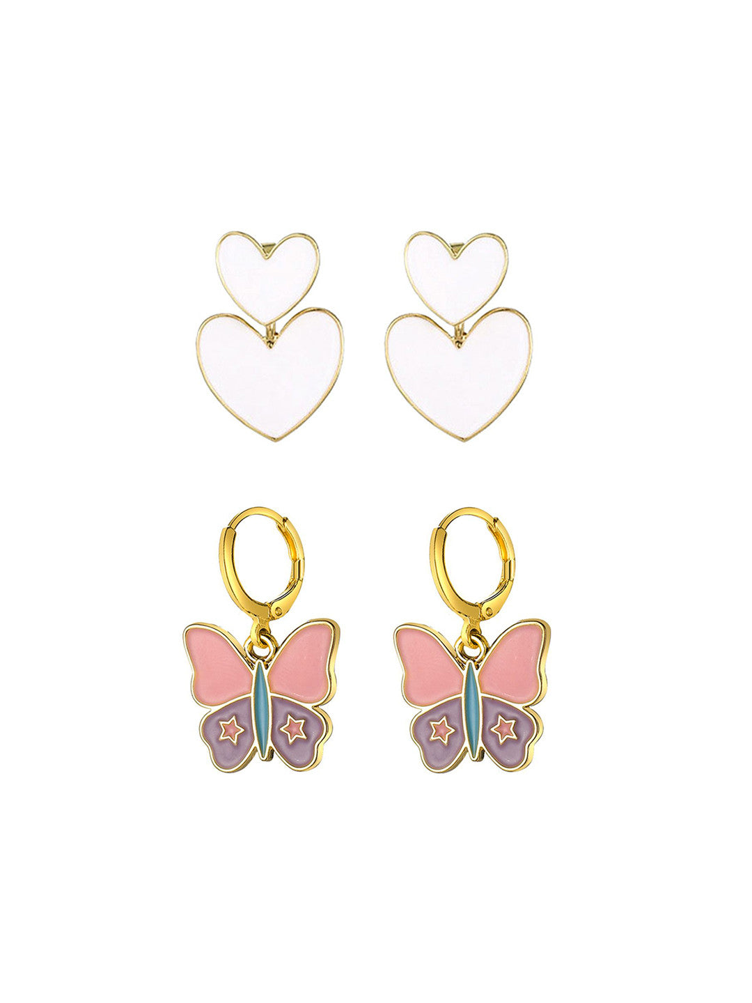 Contemporary Stud Earrings – Gold Plated Hoop Design – Set of 2
