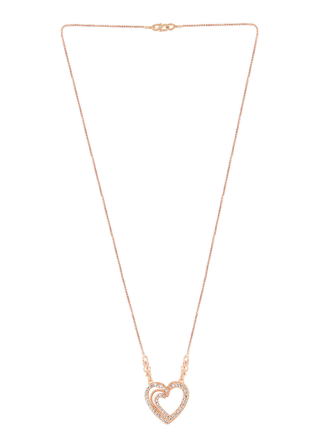 Rose Gold Plated Necklace – Brass & Cubic Zirconia – S-Hook Closure – 23.5 cm