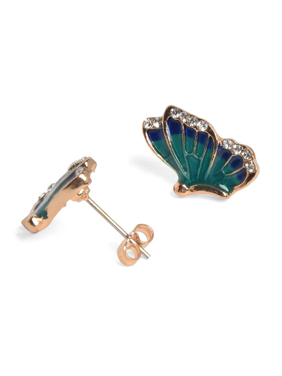Blue Gold-Plated Stud Earrings – Fashion Jewellery – Contemporary Design – 4cm Length