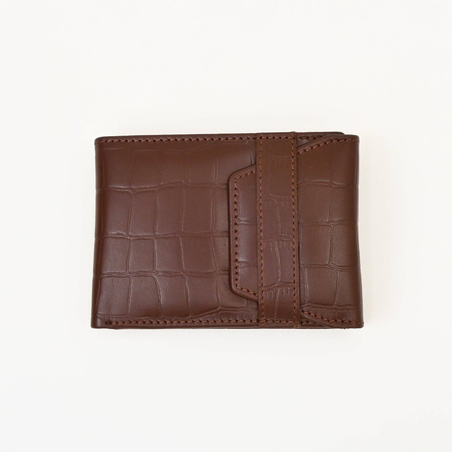 Handcrafted Brown Croc Slim Wallet – Coin & Card Slots
