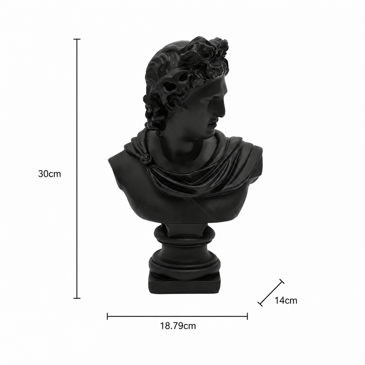 Black Classical Greco-Roman Bust Sculpture in Matte Resin