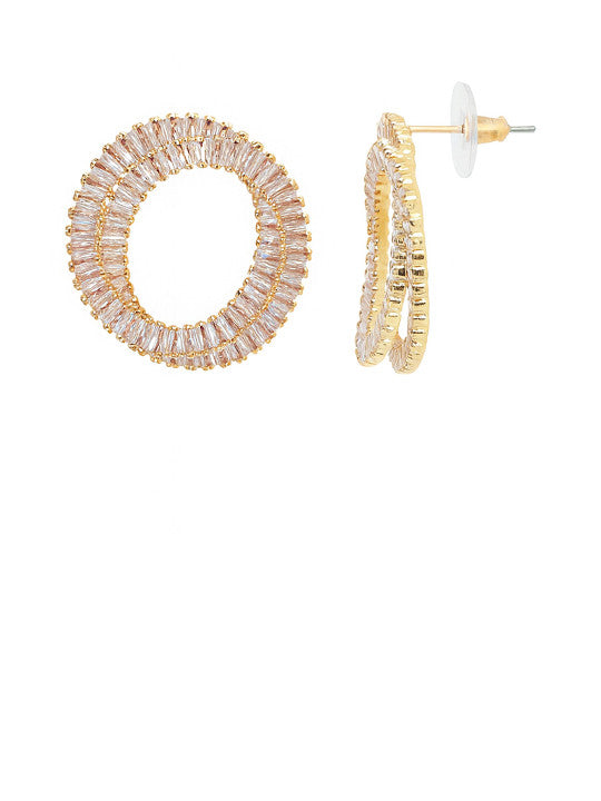 Earring Studs – Gilded Crystal Accent – Geometric Circle Design