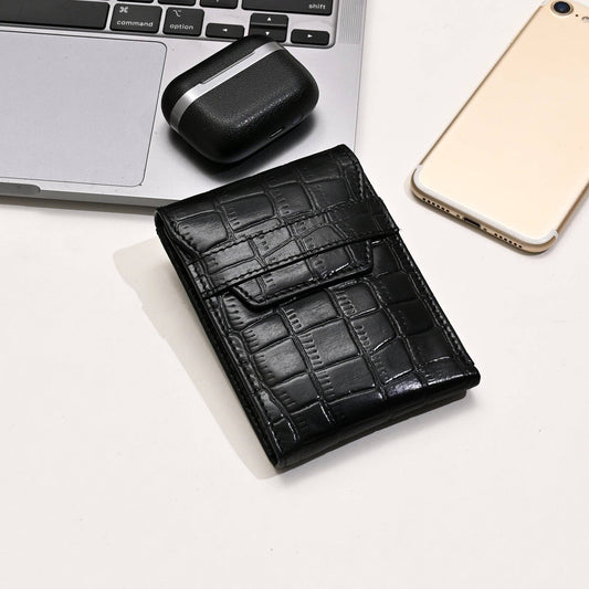 Luxury Black Croc Slim Wallet – Coin & Card Slots for Men