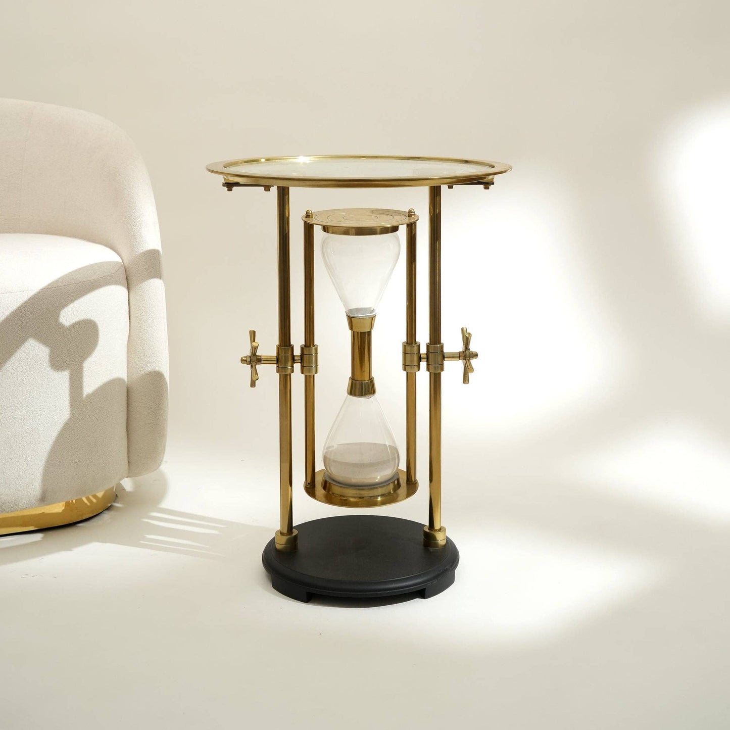 Decorative Sand Timer Table – Gold & Black Base