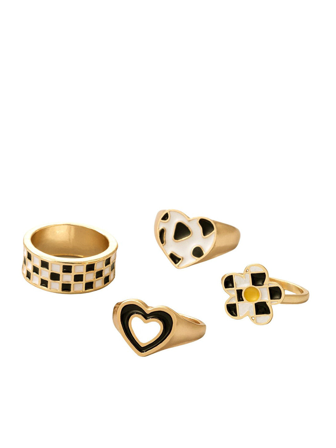Gold-Plated Finger Ring Set – Fashion Rings – Two-Tone Gold & Black – Pack of 4