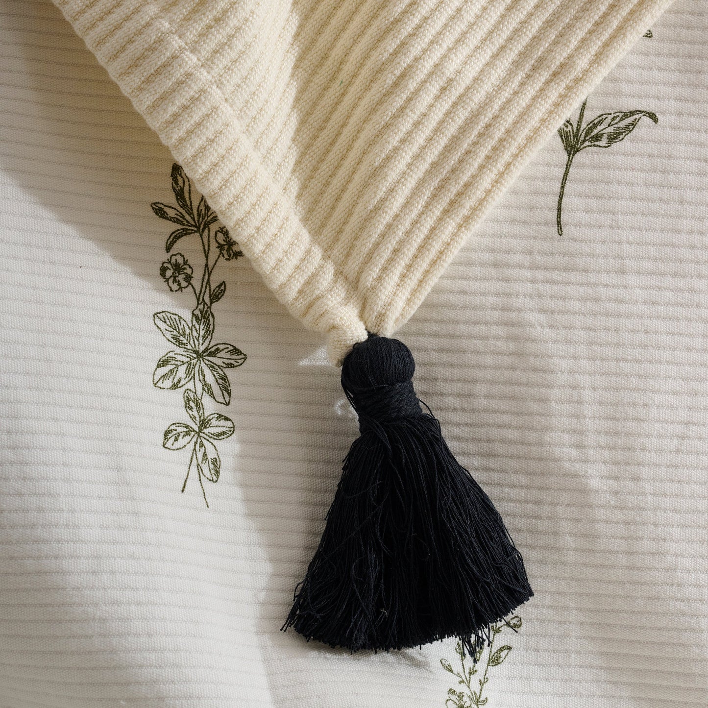 Throw Blanket | Cotton Bamboo Rib Tassels | Cream