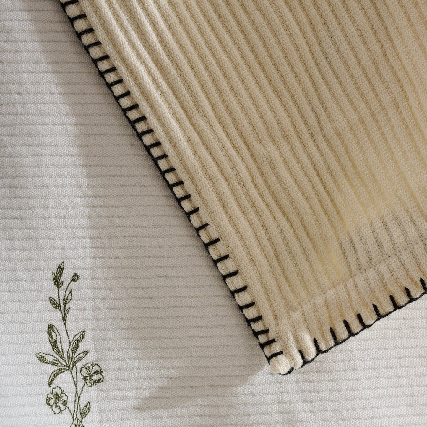 Throw Blanket | Cotton-Bamboo Whipstitch Ribbed | Cream