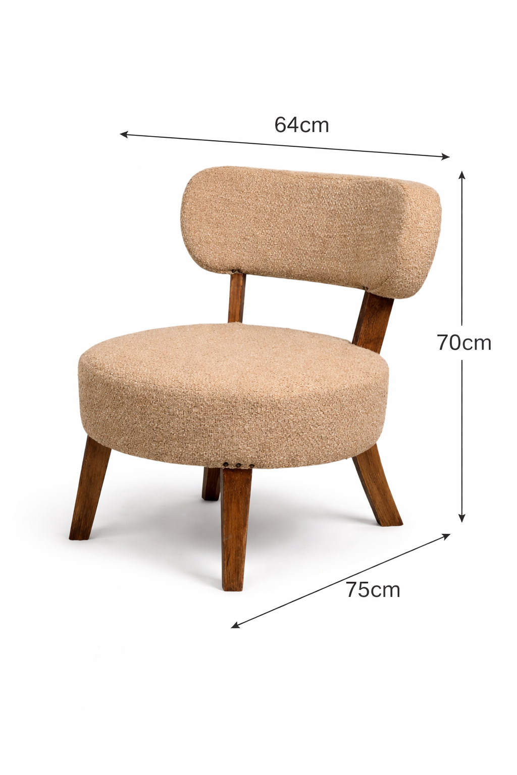 Beige Upholstered Accent Chair with Wood Legs