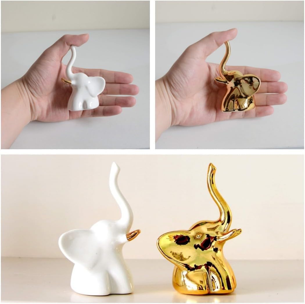 Modern Fengshui Ceramic Good Luck Decorative Elephant Statue Figurines Small (Set of 2) | Home Office Decor, Gift Items