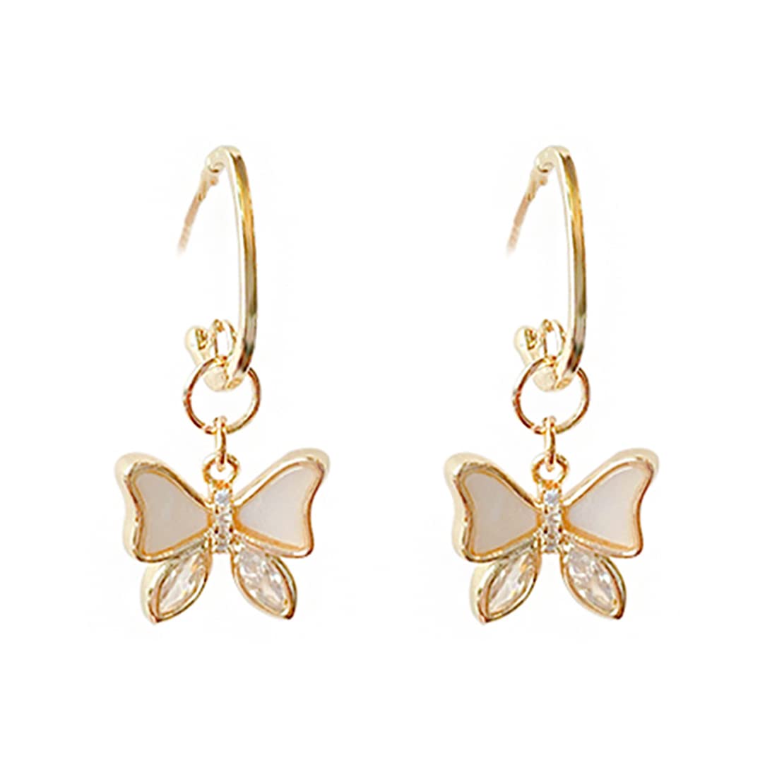 Butterfly Charm Huggie Hoop Drop Earrings – Fashion Jewellery – Gold Tone Alloy – Retail Pair