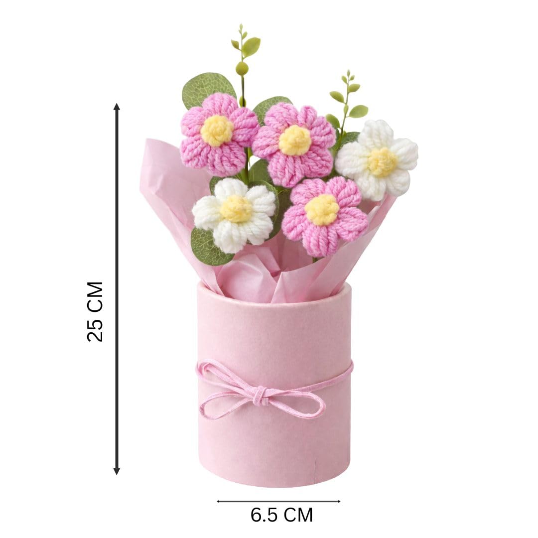 Hand-Knitted Floral Bouquet – Zero Maintenance Decor – Acrylic & Cotton Blend – Single Unit