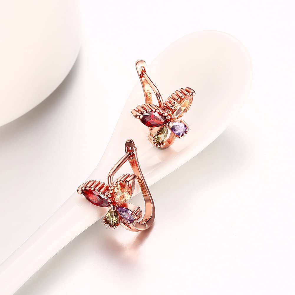 Flying Butterfly Earrings – Fashion Jewelry – 18K Rose Gold Plated – Swiss AAA Zircons