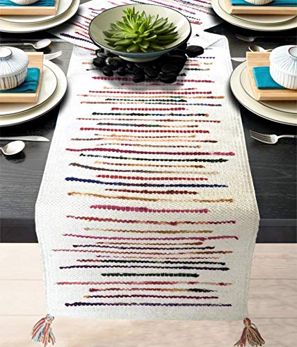 Hand Woven Striped Table Runner – Dining Linen – Cotton Fabric – 13x72 Inch