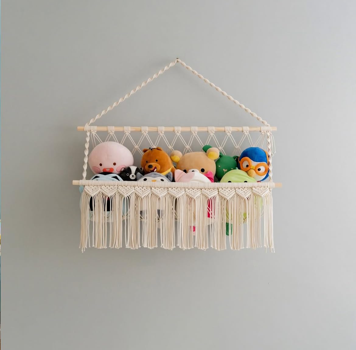 Macrame Toy Hammock – Corner Storage Solution – Cotton Rope – Single Tier