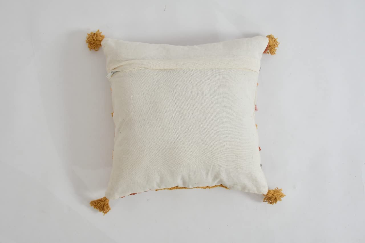 Modern Bohemian Tufted Geometric Throw Pillow Covers with Pom Poms, 16x16 Inch, 1 Piece | Decorative Accent Cushion for Sofa Couch Decor