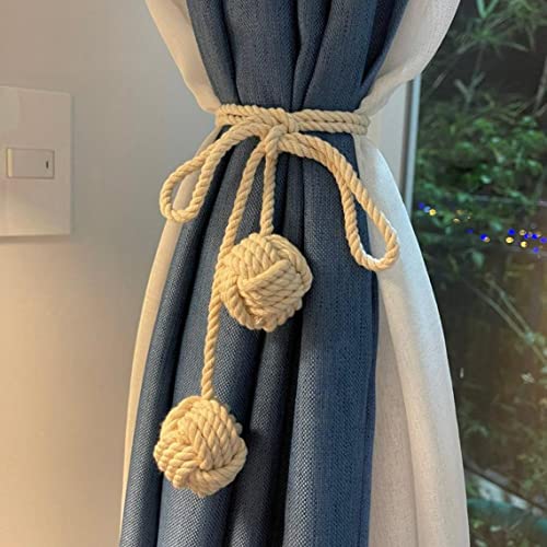 Decorative Macrame Drape Holders – 100% Cotton Two-Ball Design – Pack of 2
