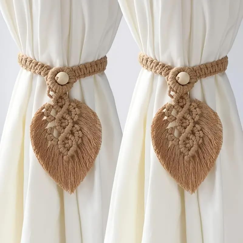 Bohemian Macrame Drapery Tiebacks – Hand-Woven Cotton – 2-Pack